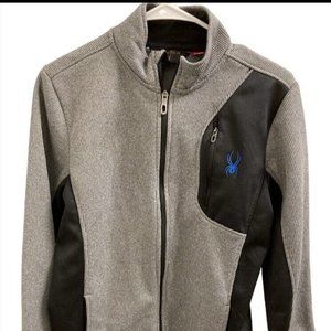 Spyder Boys Youth Jacket Sz 18/20 Full Zip Gray Black Front Pockets Poly…